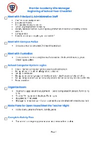Premier Academy Site Manager Checklist