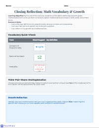 Curriculum Vocabulary Summary