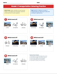 Transportation Listening Practice for Grade 1
