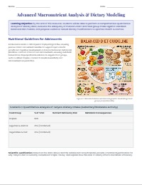 Advanced Nutritional Analysis and Dietary Evaluation