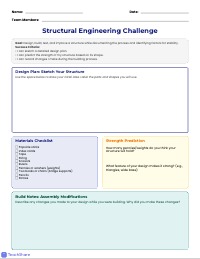 Engineering Recording Sheet: Structures and Stability