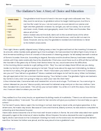 The Gladiator's Son: Reading Comprehension