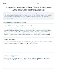 Perspectives on Organizational Change Management