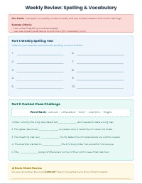 Weekly Spelling and Context Clues