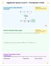 Introduction to Algebraic Expressions Mastery Worksheet