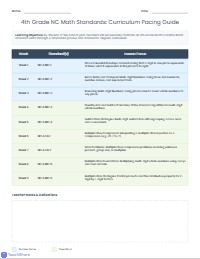 North Carolina 4th Grade Math Pacing Guide