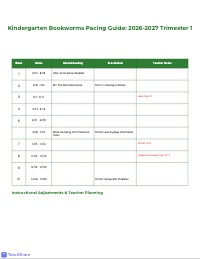 2025-2026 Academic Pacing Guide for Kindergarten