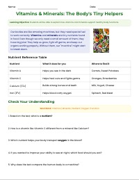 Vitamins, Minerals, and Body Function