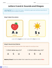 Letter Sound Bingo: s and a