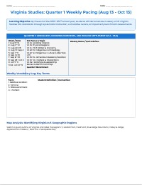 4th Grade Virginia Studies Comprehensive Pacing Guide