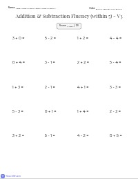 Adding Numbers Up To Five Fluency Drills