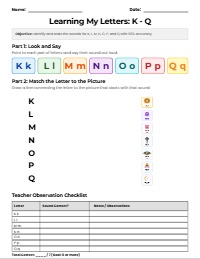 Letter Sound Mastery: K to Q Practice