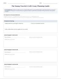 Young Traveler's Gift Essay Planning Worksheet