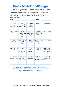 Back to School Bingo