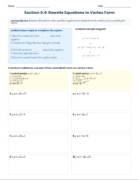 Section 9.4: Rewrite Equations in Vertex Form