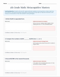 5th Grade Math Self-Assessment Interactive Worksheet