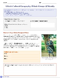 Africa's Cultural Geography Worksheet