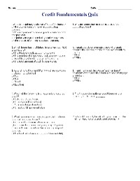 Credit Fundamentals Quiz