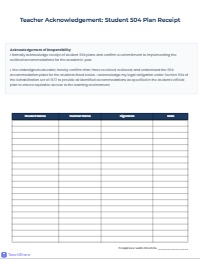 Teacher Acknowledgement of Student 504 Plans