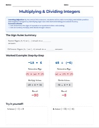 Session 1:  Mastering Multiplying and Dividing Integers