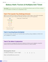 Defining Factors and Multiples Exit Ticket