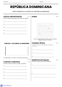 Add next to datos importantes must include 5 facts. must be written in spanish. next to map inclde it must be colorful, include capital and  images represnting georgraphy, such as ocenas , mountains, the flag must be colorful and include impirtant details, for comida tipica must include 3 foods and importnat igredients and when its eaten, 7=for interesring facts clear simple sentences in spanish, for fotonoticias change the name to eventos actuales and students shouls include 2 important current events. create a rubric out of 100
