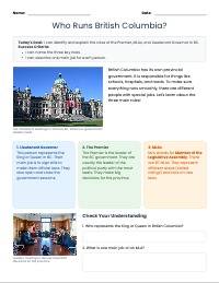 British Columbia Provincial Government Worksheet