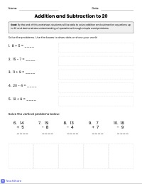 First Grade Addition and Subtraction Practice