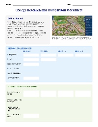 College Research and Comparison Worksheet