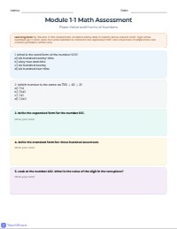 Third Grade Place Value and Operations Assessment