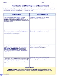 John Locke's Theory of Government Accommodated Worksheet