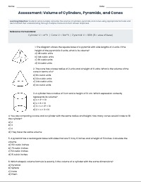 Volume Assessment: Cylinders, Pyramids, and Cones