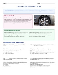 Understanding the Physics of Friction Worksheet
