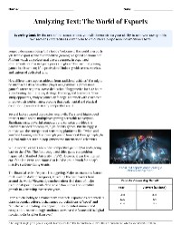 Understanding Esports: An Analytical Approach
