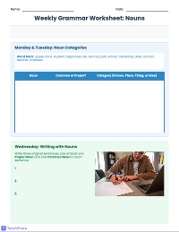 Weekly Grammar Worksheet: Exploring Nouns