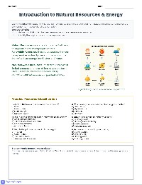Natural Resources and Energy Use