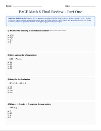 8th Grade Mathematics Cumulative Review Worksheet