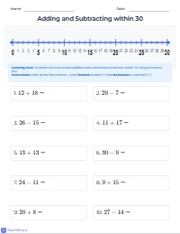Addition and Subtraction Within Thirty Practice