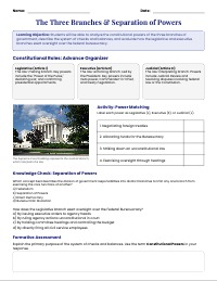 Government Branches and Bureaucracy Mastery Worksheet
