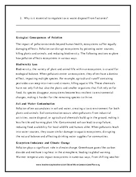 Pollution Impact on Human Health & Ecosystems Reading Comprehension ...