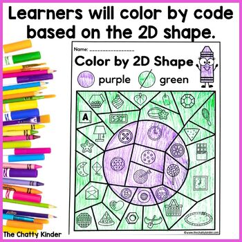 2D Shapes Color by Code Worksheets for Kindergarten - Real Life Objects ...