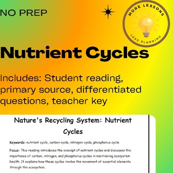 Nutrient Cycles Nature's Ecosystems Environmental Reading Comprehension ...