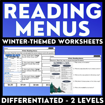Reading Menus - Winter-Themed Worksheets - Real-World Reading & Life ...