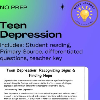 Managing Depression Teen Mental Health SEL Reading Comprehension ...