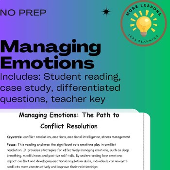 Managing Emotions Conflict Resolution Life Skills Reading Comprehension ...
