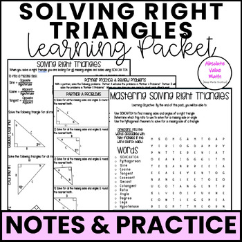 Solving Right Triangle Guided Notes |Partner Practice |Homework ...