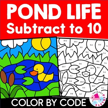Color by Code POND SPRING Color by Number Subtraction to 10 Coloring ...