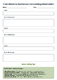 Note-Taking to Full Sentences Conversion Worksheet — Note-Taking ...