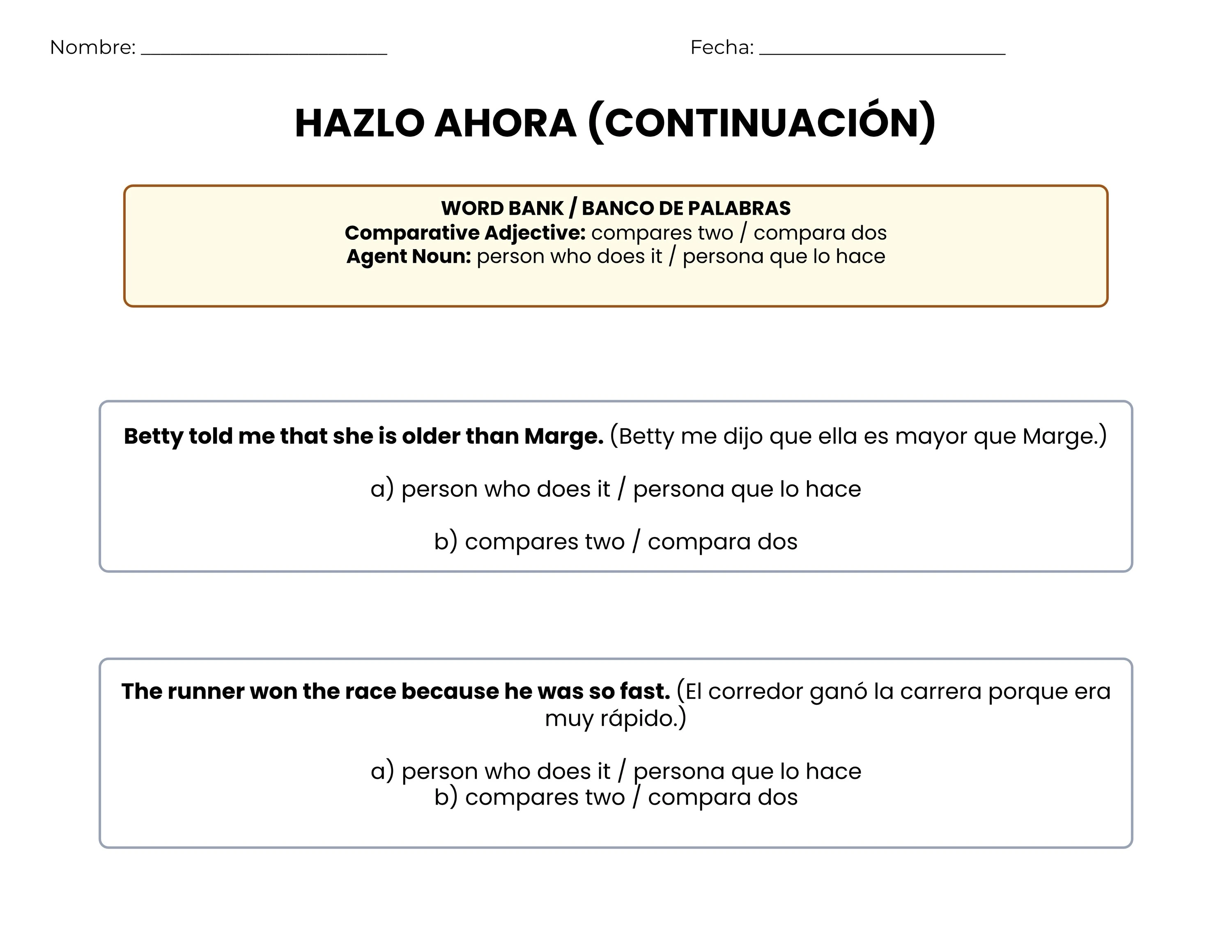 Spanish translated worksheet — page 2