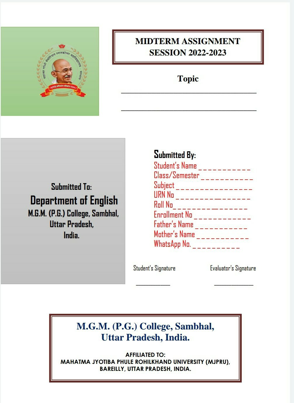 assignment front page